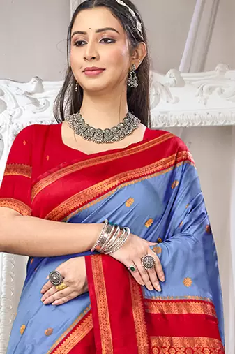 blue art silk blend woven ethnic partywear saree