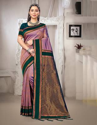 purple art silk blend woven ethnic partywear saree 1