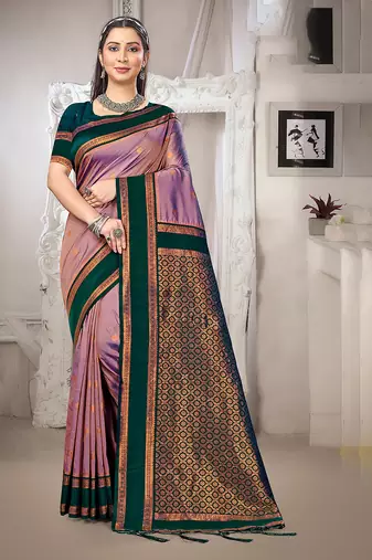 purple color art silk blended woven designer ethnic partywear saree