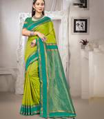 olive green color art silk blended woven designer ethnic partywear saree