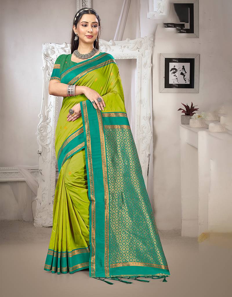 olive green color art silk blended woven designer ethnic partywear saree