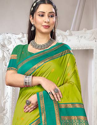 olive green art silk blend woven ethnic partywear saree 2