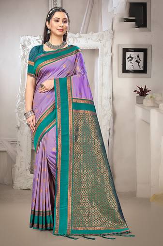 lavender color art silk blended woven designer ethnic partywear saree