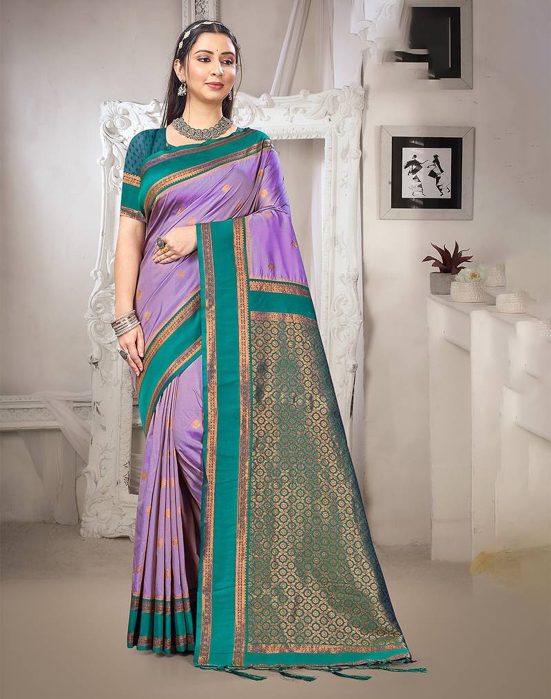 lavender color art silk blended woven designer ethnic partywear saree