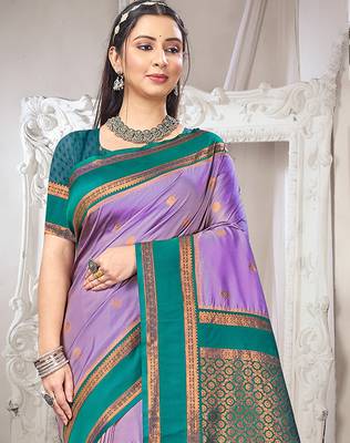 lavender art silk blend woven ethnic partywear saree 2