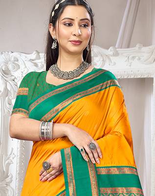 yellow art silk blend woven ethnic partywear saree 2
