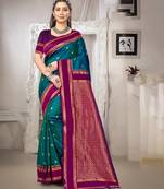 teal blue color art silk blended woven designer ethnic partywear saree