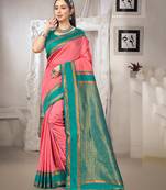 dark peach color art silk blended woven designer ethnic partywear saree