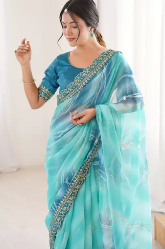sky blue georgette chiffon saree with festive looks saree