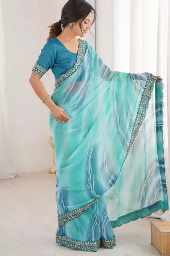 sky blue georgette chiffon saree with festive looks saree