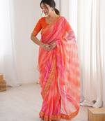 orange color georgette chiffon fabric saree with designer festive looks saree