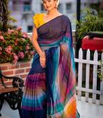 multicolor woven cotton bengal handloom all seasons sarees