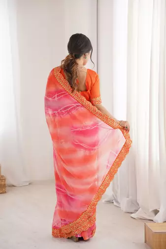orange georgette chiffon saree with festive looks saree