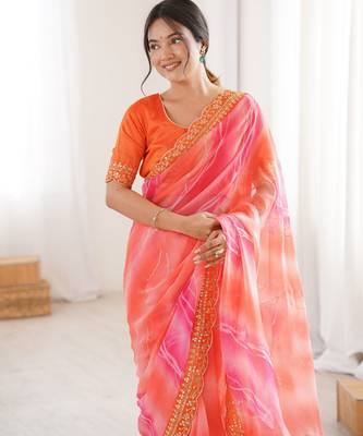 orange georgette chiffon saree with festive looks saree 3