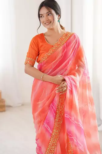 orange georgette chiffon saree with festive looks saree