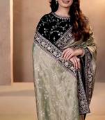 Blue Color Jari,Sequins And Embroidery Vlevet Fabric Lace Work Silk Saree