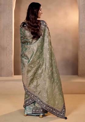 Blue Color Jari,Sequins And Embroidery Vlevet Fabric Lace Work Silk Saree 3