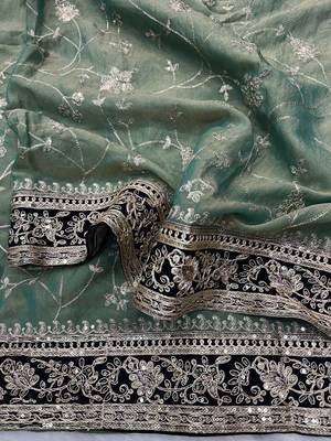 Blue Color Jari,Sequins And Embroidery Vlevet Fabric Lace Work Silk Saree 4