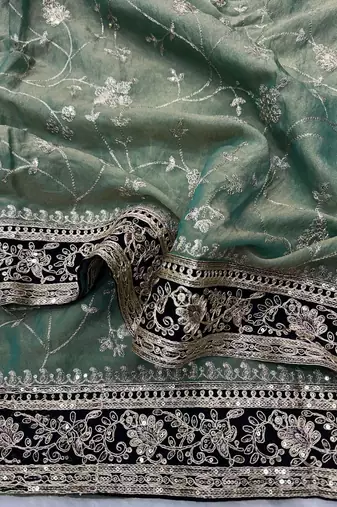 Blue Color Jari,Sequins And Embroidery Vlevet Fabric Lace Work Silk Saree