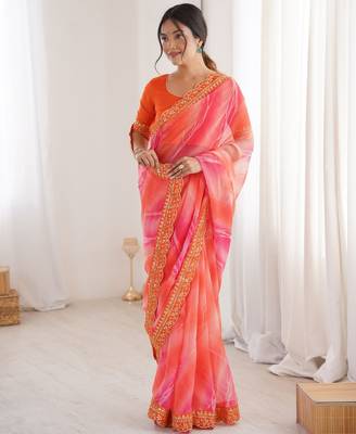 orange georgette chiffon saree with festive looks saree 5