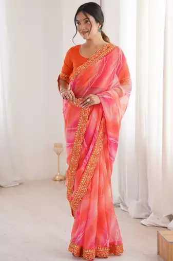 orange georgette chiffon saree with festive looks saree