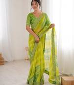 mahendi color georgette chiffon fabric saree with designer festive looks saree