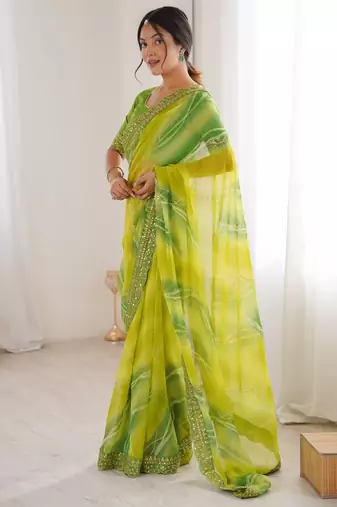 mahendi georgette chiffon saree with festive looks saree