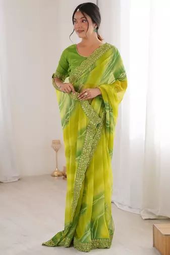 mahendi georgette chiffon saree with festive looks saree