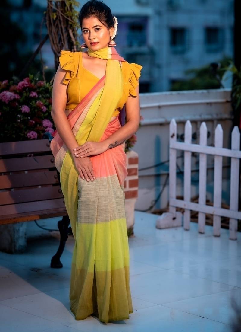 multicolor woven cotton zari work all seasons sarees