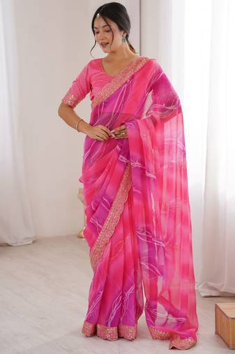 pink color georgette chiffon fabric saree with designer festive looks saree