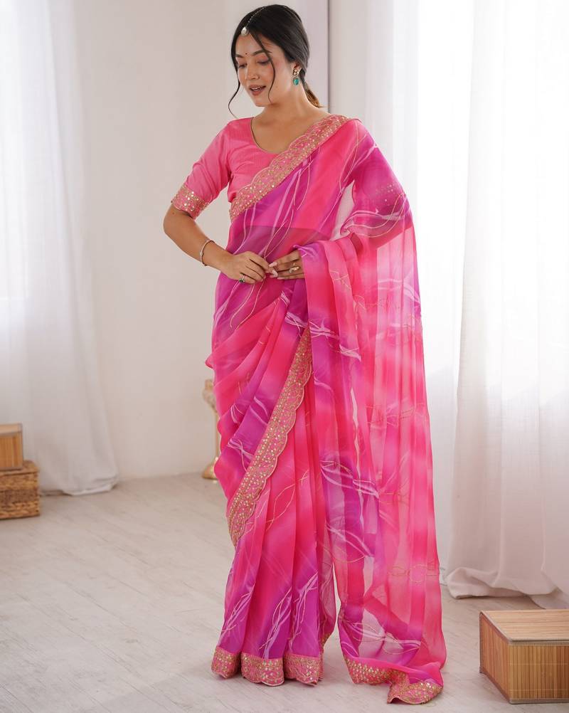 pink color georgette chiffon fabric saree with designer festive looks saree