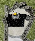 Green Color Jari,Sequins And Embroidery Vlevet Fabric Lace Work Silk Blend Saree