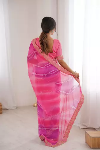 pink georgette chiffon saree with festive looks saree
