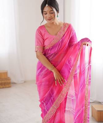 pink georgette chiffon saree with festive looks saree 3