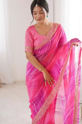 pink georgette chiffon saree with festive looks saree