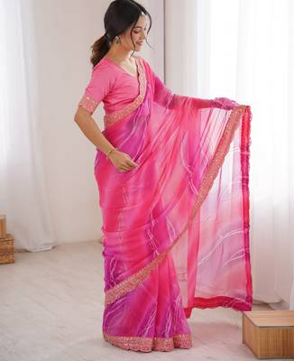 pink georgette chiffon saree with festive looks saree 4