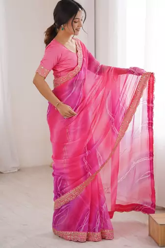 pink georgette chiffon saree with festive looks saree