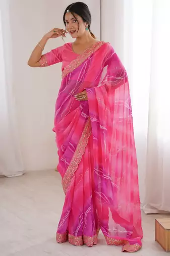 pink georgette chiffon saree with festive looks saree