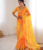 yellow color georgette chiffon fabric saree with designer festive looks saree