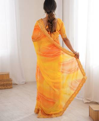 yellow georgette chiffon saree with festive looks saree 2