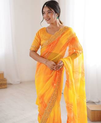 yellow georgette chiffon saree with festive looks saree 3
