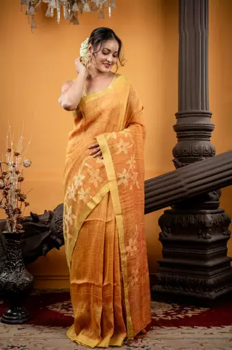 multicolor hand woven linen zari work all seasons sarees