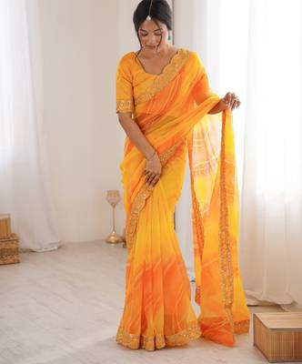 yellow georgette chiffon saree with festive looks saree 4