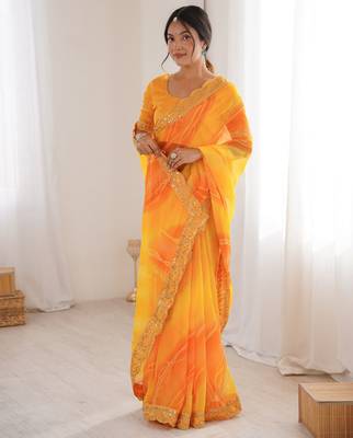 yellow georgette chiffon saree with festive looks saree 5