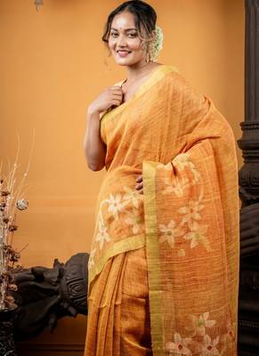 multicolor hand woven linen zari work all seasons sarees 3