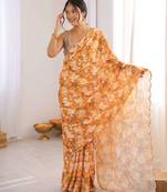 mustard color chinon fabric digital print smart ethnic saree