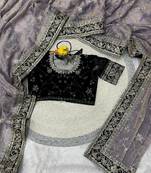 Lavender Color Jari,Sequins And Embroidery Vlevet Fabric Lace Work Silk Blend Saree