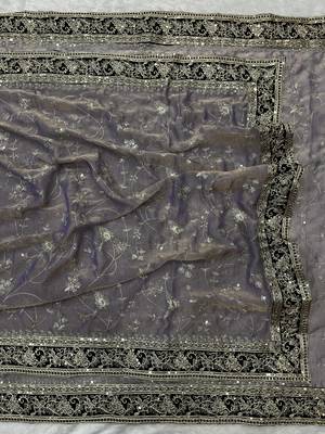 Lavender Color Jari,Sequins And Embroidery Vlevet Fabric Lace Work Silk Blend Saree 3