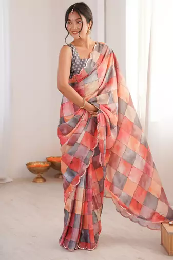 multy color chinon fabric digital print smart ethnic saree