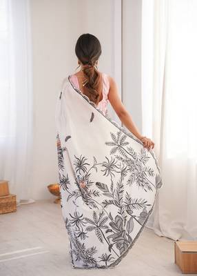 white chinon digital print smart ethnic saree 2